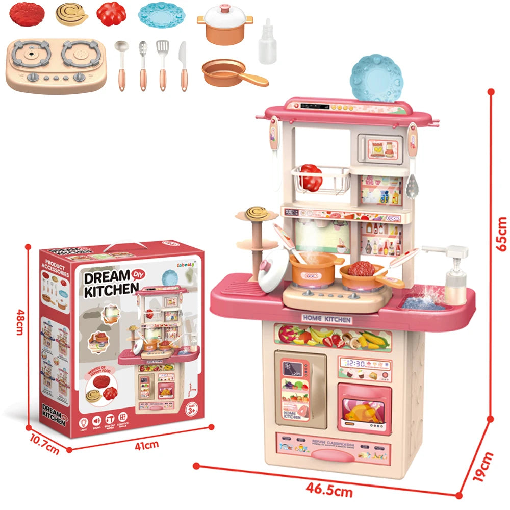 New Arrival DIY Kitchen Play Set Pretend Play Preschool Cooking Toys with Light Sound Plastic Spray Juguetes Unisex