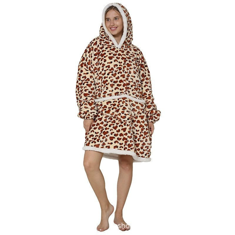 Parent-Child Composite Cold-Proof Clothing Lazy Tv Blanket Thickened Home Wear Outdoor Mid-Length Pajamas Flannel Robe