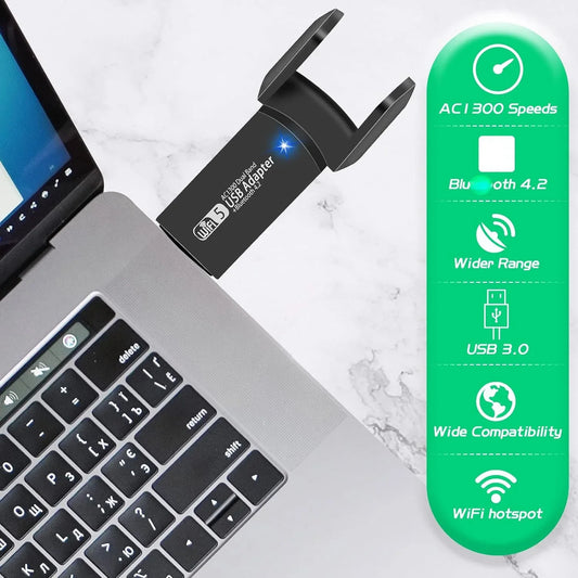 1300Mbps USB WiFi Bluetooth Adapter Dual Band 2.4/5Ghz Wireless Network External Receiver Mini WiFi Dongle for PC/Laptop/Desktop