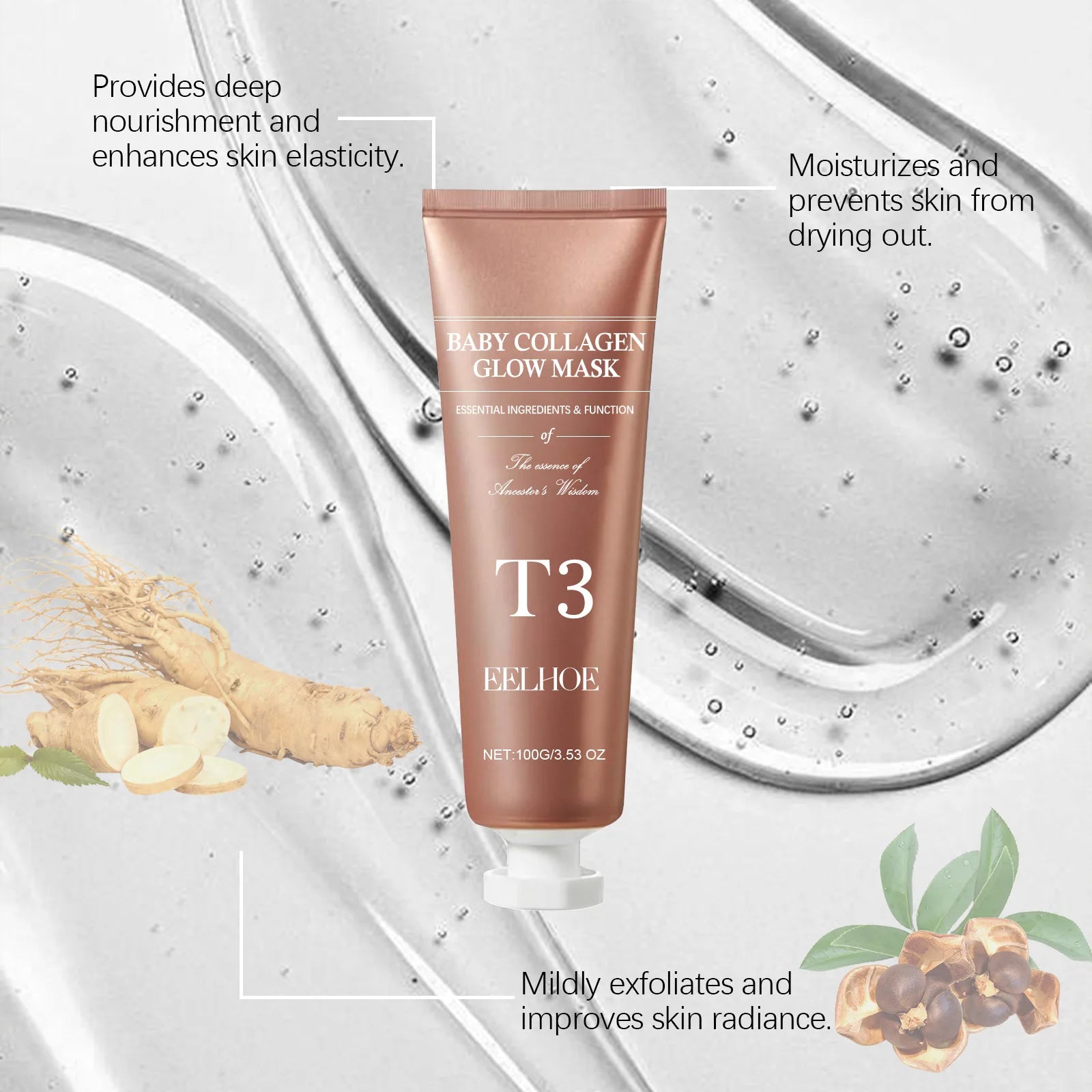 EELHOE Collagen Mask Deep Cleansing Large Pores Remover Blackhead Purifying Peeling Mask for Face Clean Skincare Products Sets