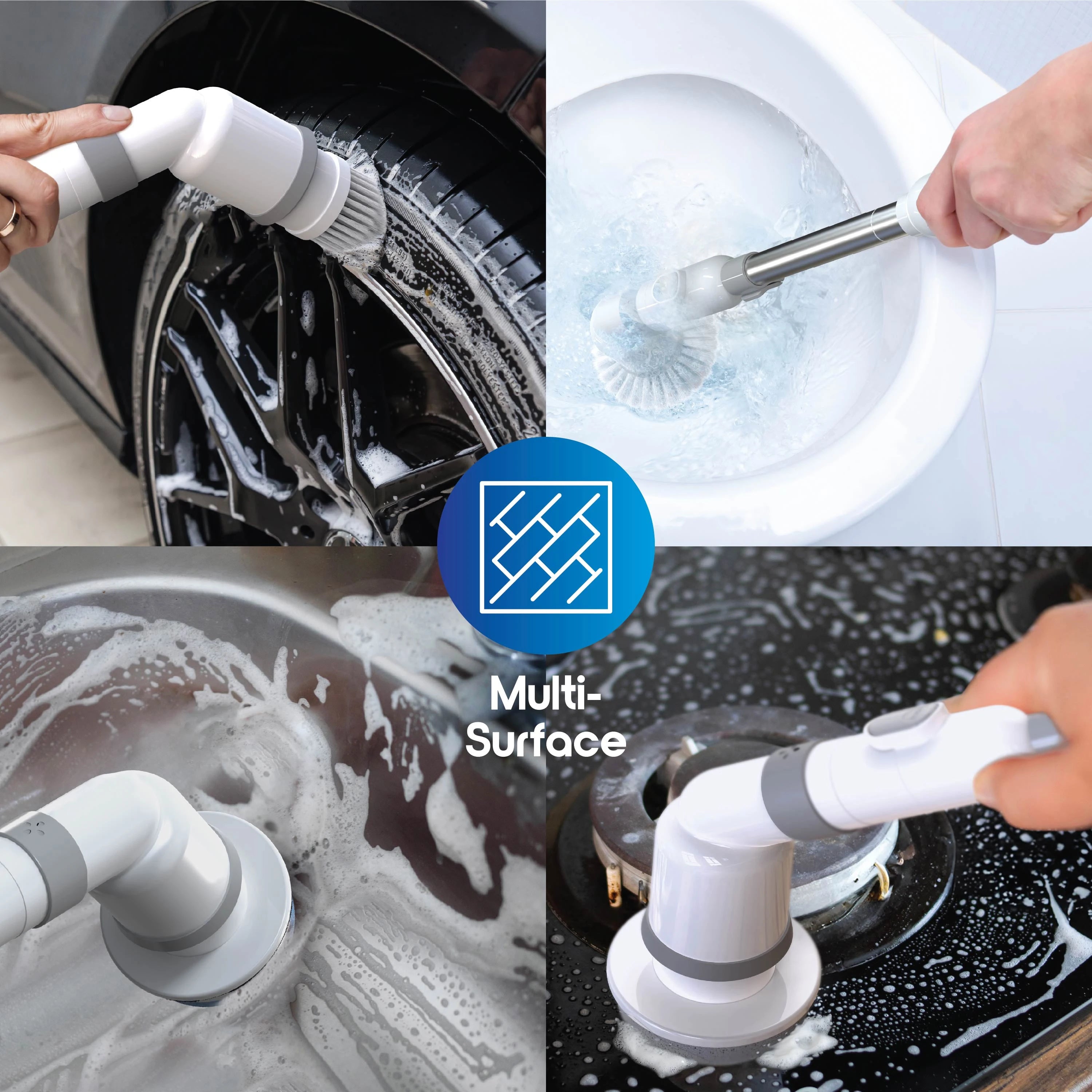 Blossom Electric Cleaning Brush 9-in-1 Cordless Electric Spin Scrubber 45in Expandable Handle IPX7 Waterproof Cleaning Brush