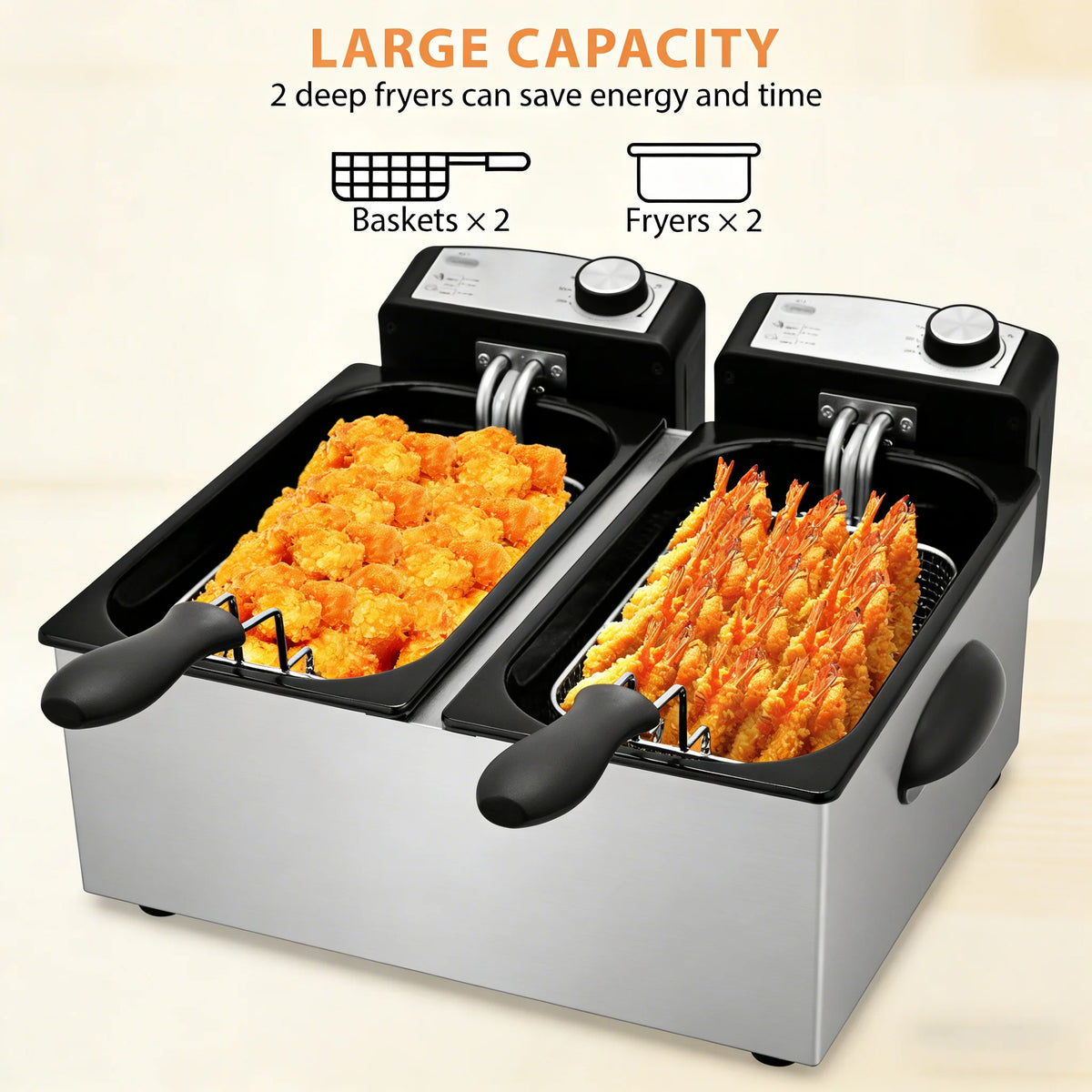 Suslas 1.5L-6L Electric Deep Fryer Stainless Steel Countertop Fryer with View Window, Adjustable Temp & Removable Basket