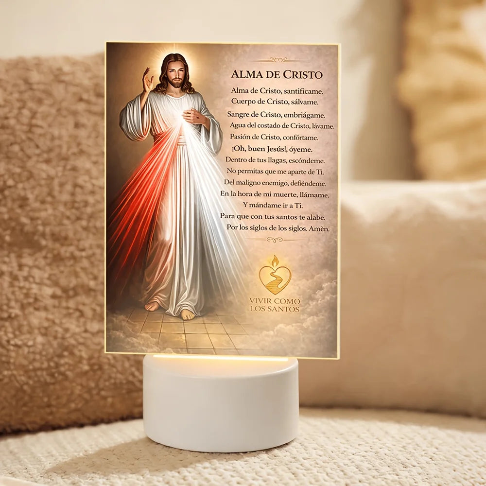 Night Light with Prayer – Bringing Protection and Blessings to the Home; Religious Decorative Crystal Night Light Acrylic Light