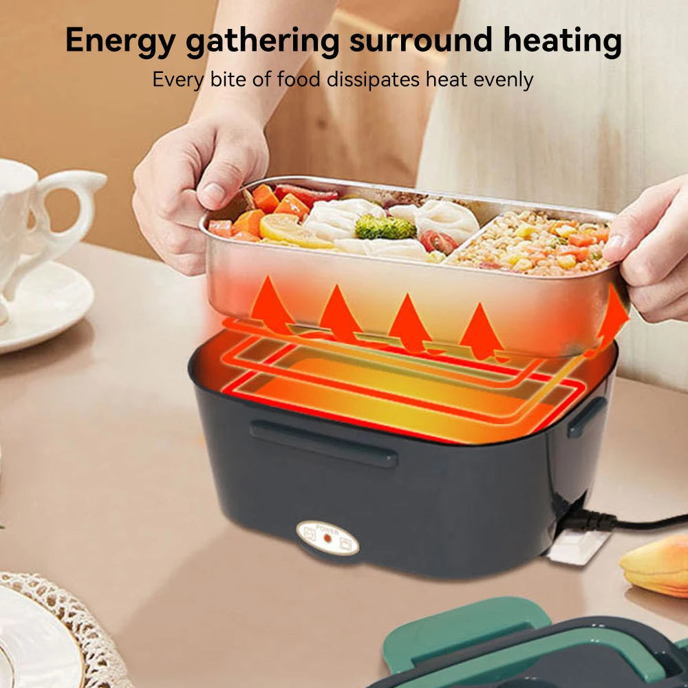 304 Stainless Steel Liner Portable Lunch Box 1.5 L Capacity Rechargeable Heating Food box with Fork Spoon for Driver Work