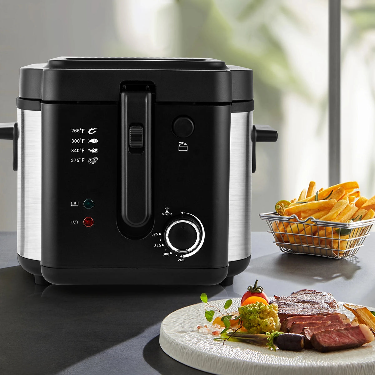 2.5L 1500W Electric Deep Fryer (US Plug) Large Capacity Countertop Home Fryer for Fried Chicken Fries Pot UL