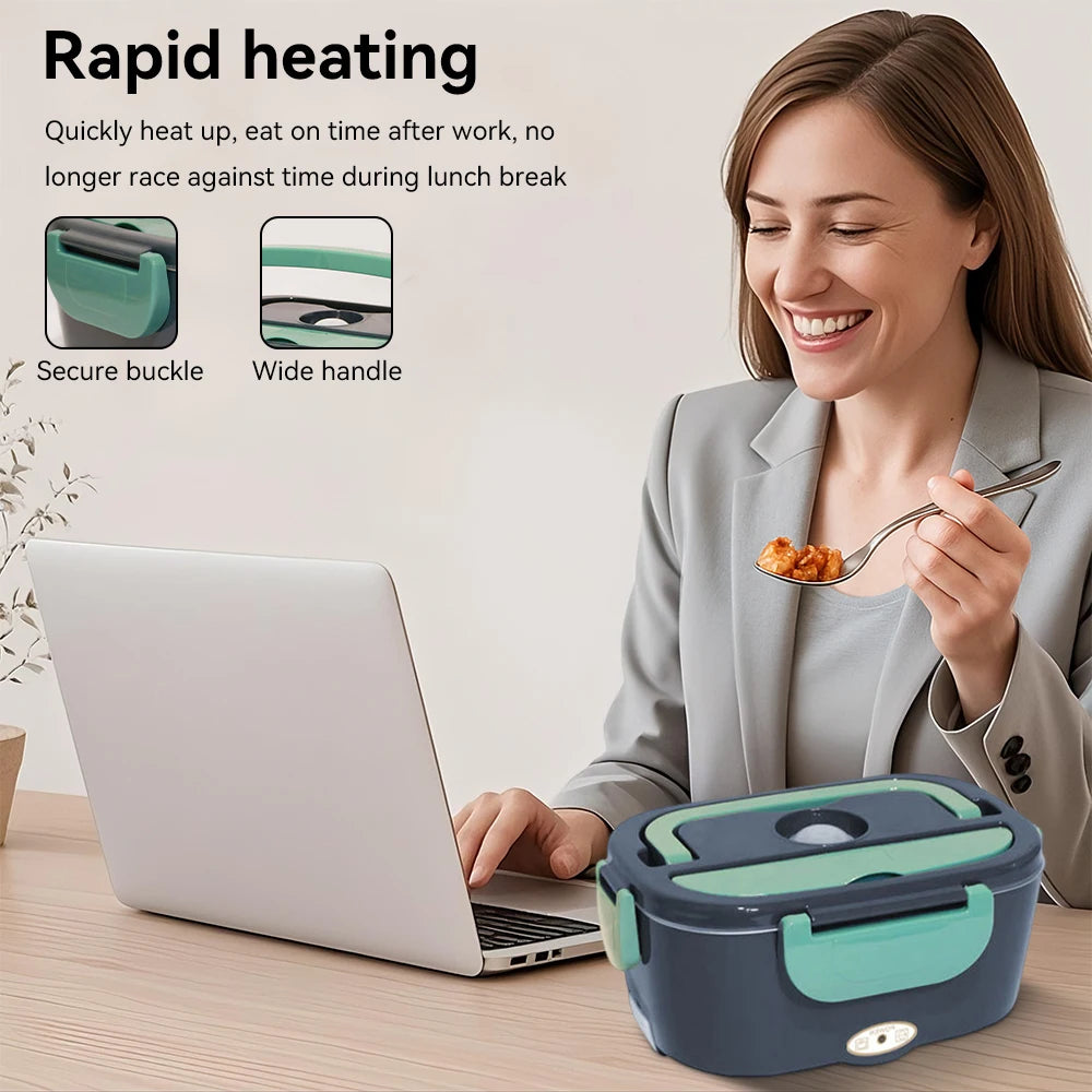 304 Stainless Steel Liner Portable Lunch Box 1.5 L Capacity Rechargeable Heating Food box with Fork Spoon for Driver Work