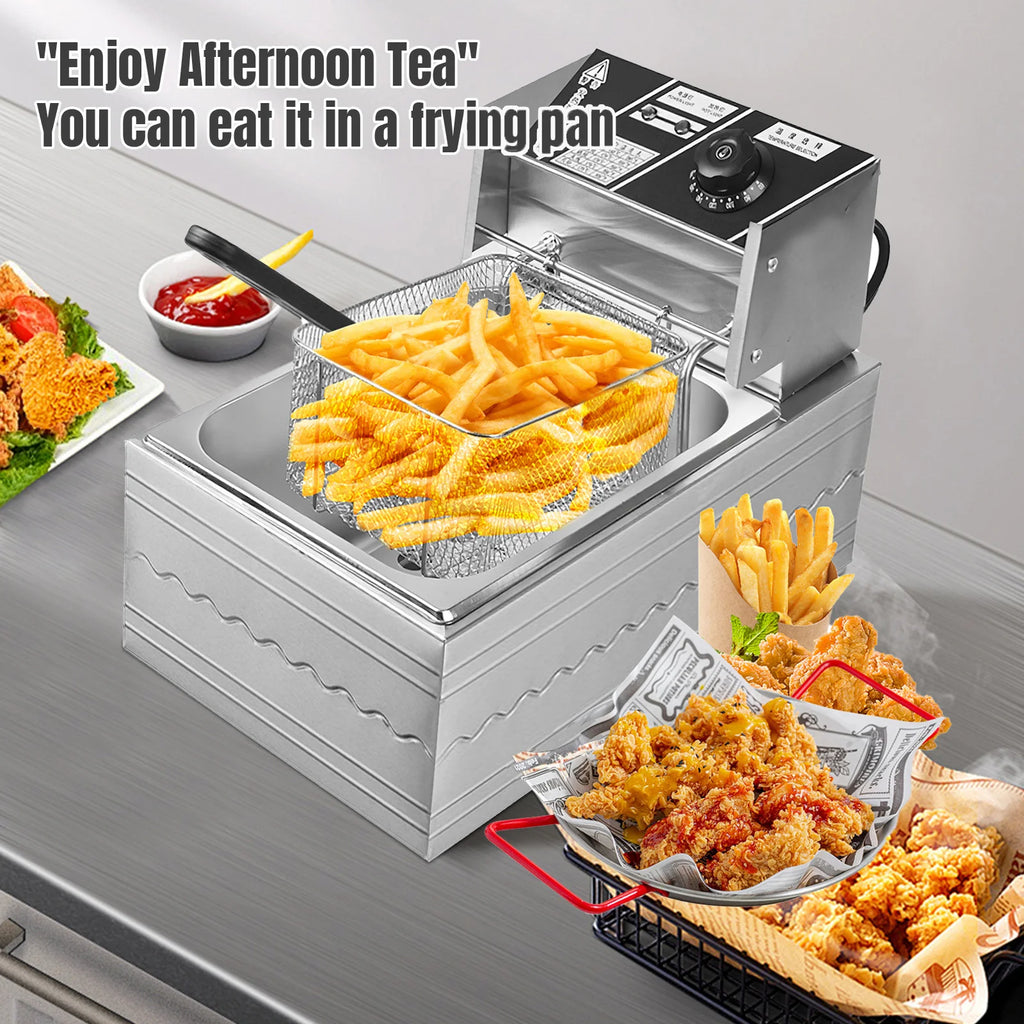 6L Electric Deep Fryer 2500W Stainless Steel Commercial Electric Fryer Household Chips Frying Pan French Fries Making Machine