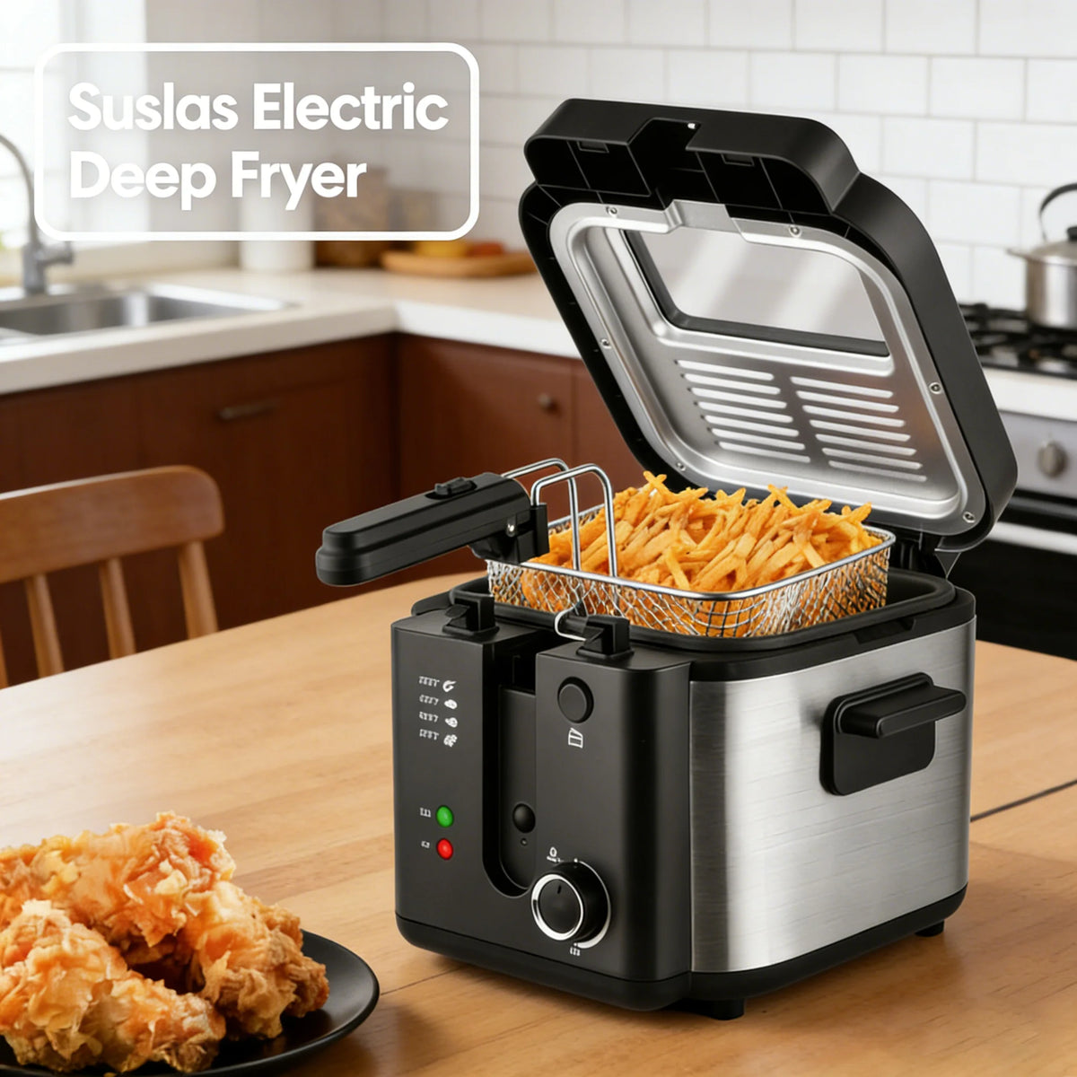 Suslas 1.5L-6L Electric Deep Fryer Stainless Steel Countertop Fryer with View Window, Adjustable Temp & Removable Basket