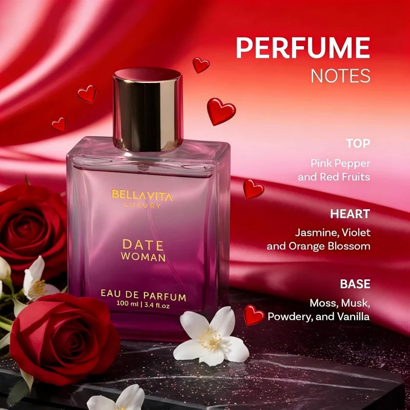 Bella Vita Luxury Date Woman Eau de Parfum 100ml/3.4fl.oz | Pink Pepper Red Fruits Jasmine Orange Blossom Vanilla Musk Floral Fruity Women Perfume