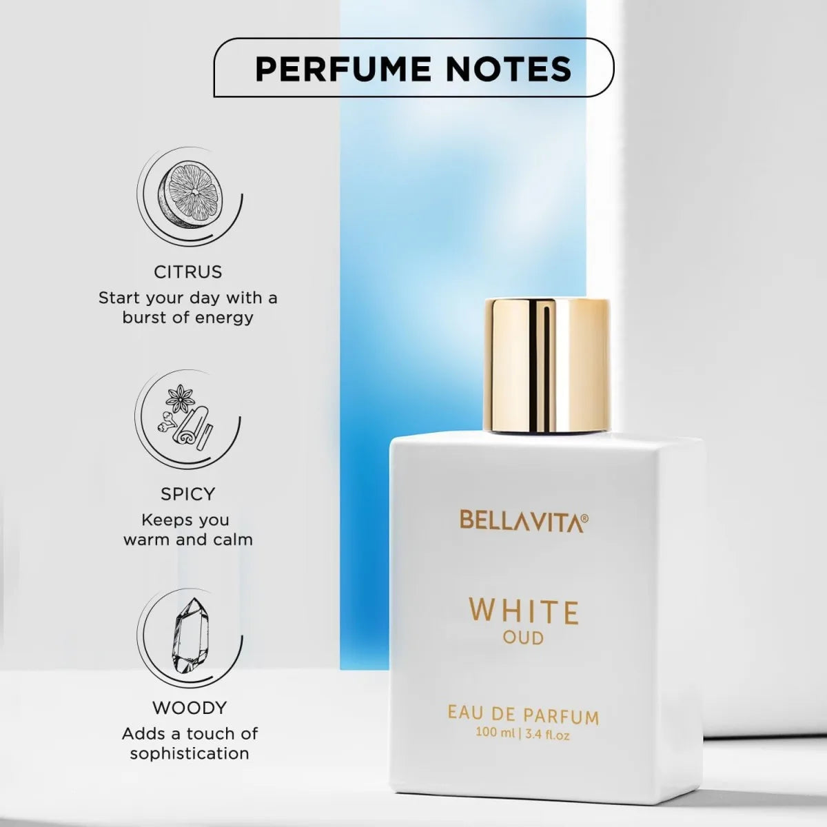 Bella Vita Luxury White Oud Eau De Parfum 100Ml/3.4Fl.Oz |   Bergamot Saffron White Oud Rose Amber Sandalwood Woody Oriental Unisex Perfume