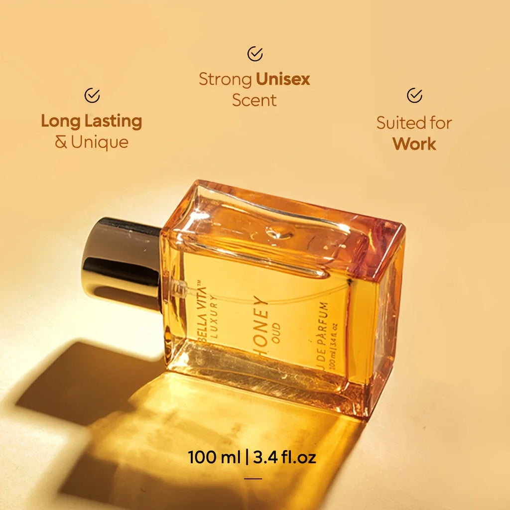 Bella Vita Honey Oud Eau de Parfum 100ml/3.4fl.oz | Honey Bergamot Saffron Rose Vanilla Woody Oriental Unisex Perfume