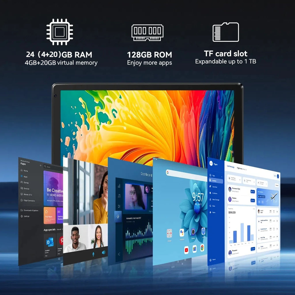 AEEZO Android 15 10.1 Inch Tablet Octa Core 24GB+128GB/1TB Expand WIFI6+BT5.0 HD IPS Screen with Stylus Keyboard Mouse Headphone