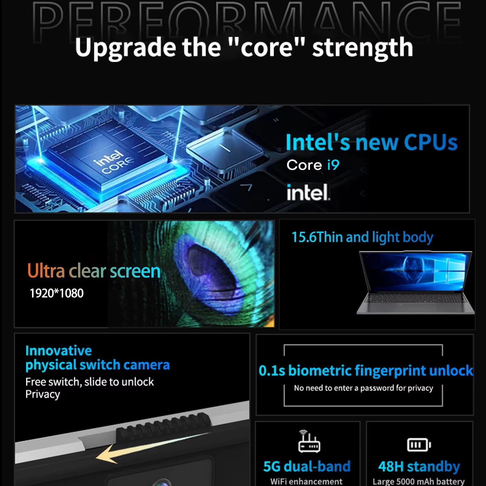 Xiaman 15.6" Gaming Laptop intel Core i9 10980HK Fingerprint Laptop Computer 16GB RAM 1TB SSD Windows 11 Pro Notebook PC Gamer