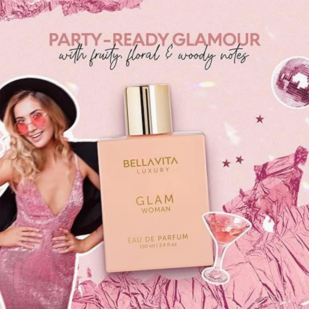 Bella Vita Luxury Glam Woman Eau de Parfum 100ml/3.4fl.oz | Citrus Fruity Jasmine Honey Patchouli Cedar Floral Woody Women Perfume