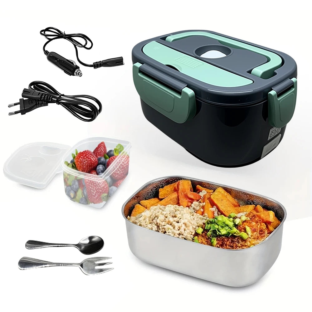 304 Stainless Steel Liner Portable Lunch Box 1.5 L Capacity Rechargeable Heating Food box with Fork Spoon for Driver Work