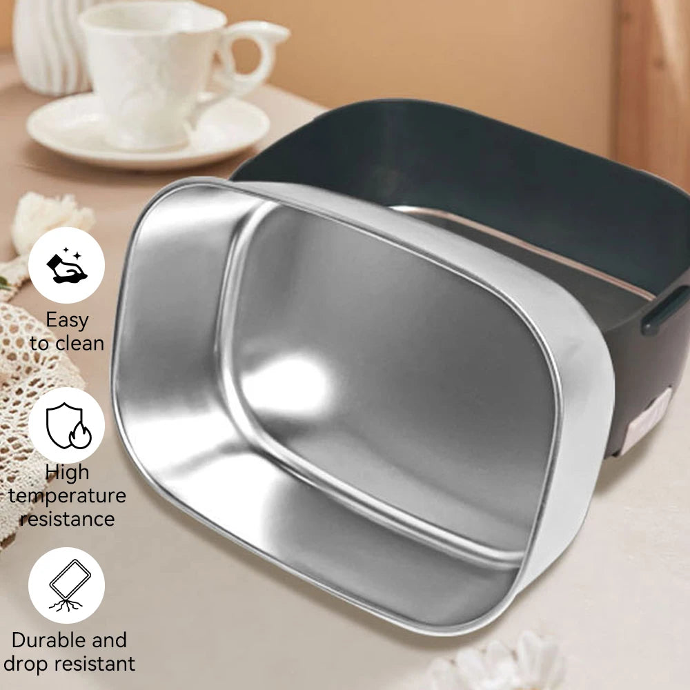 304 Stainless Steel Liner Portable Lunch Box 1.5 L Capacity Rechargeable Heating Food box with Fork Spoon for Driver Work