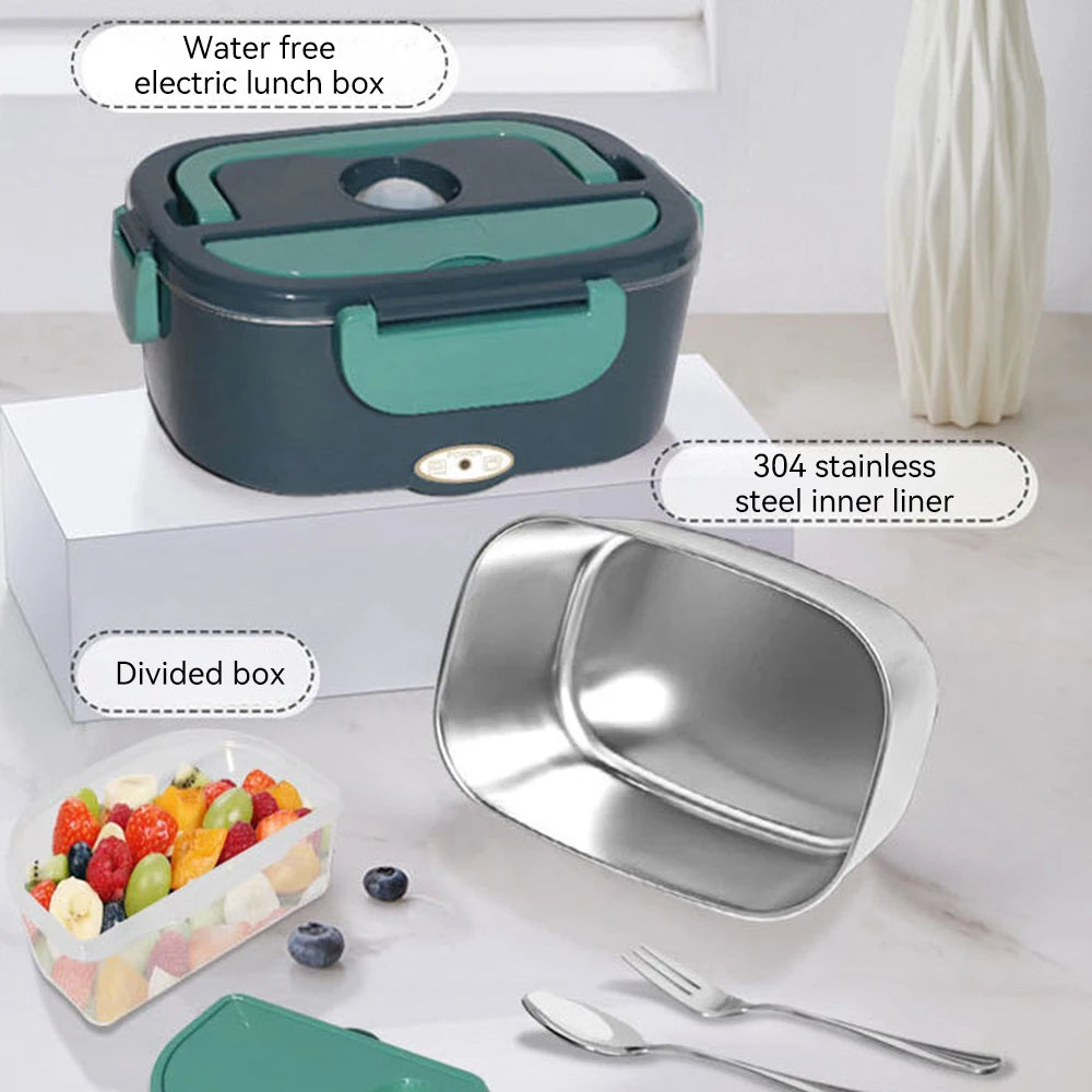 304 Stainless Steel Liner Portable Lunch Box 1.5 L Capacity Rechargeable Heating Food box with Fork Spoon for Driver Work