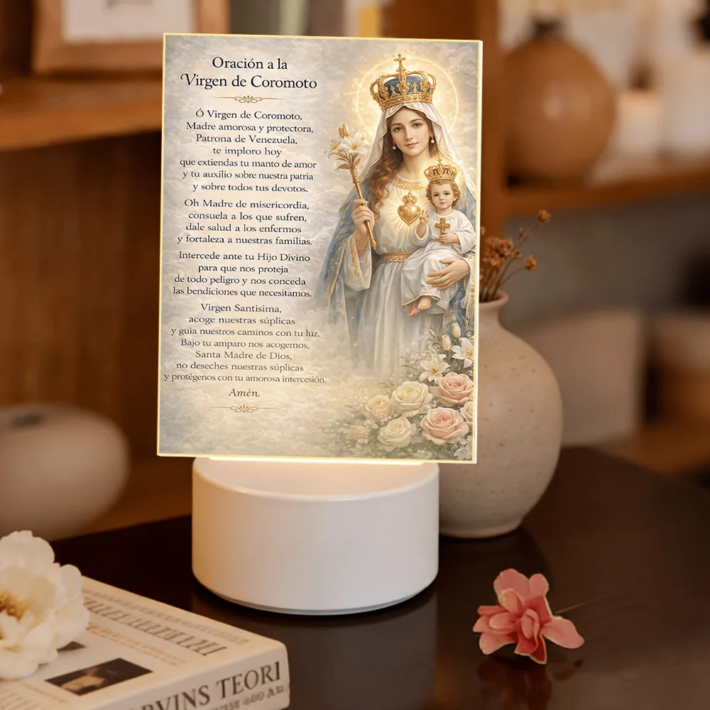 Night Light with Prayer – Bringing Protection and Blessings to the Home; Religious Decorative Crystal Night Light Acrylic Light