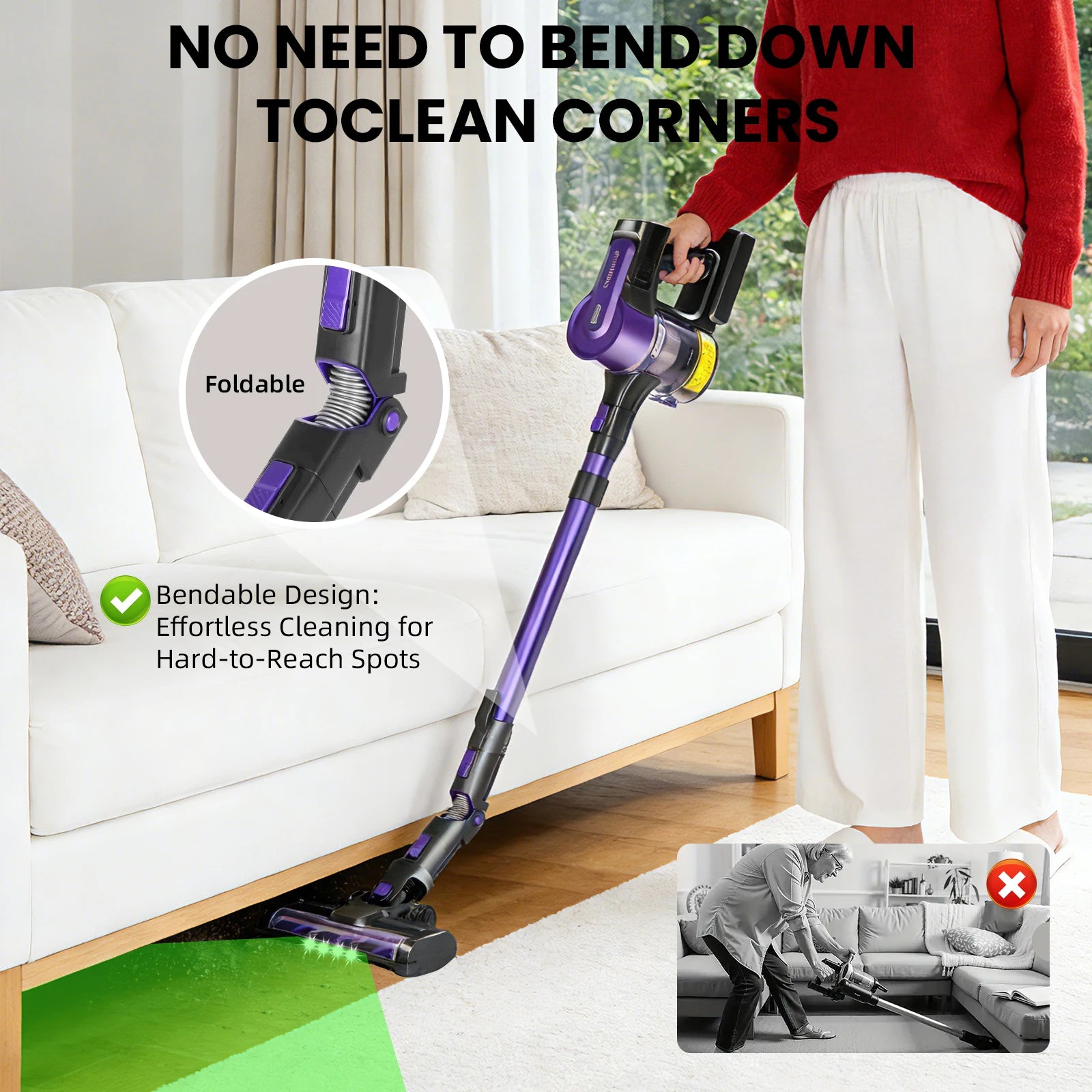 Grenintol S119 Cordless vacuum cleaner Portable | 500W/75kPa Strong Suction | Bending 3-Step Setting | Pet Friendly