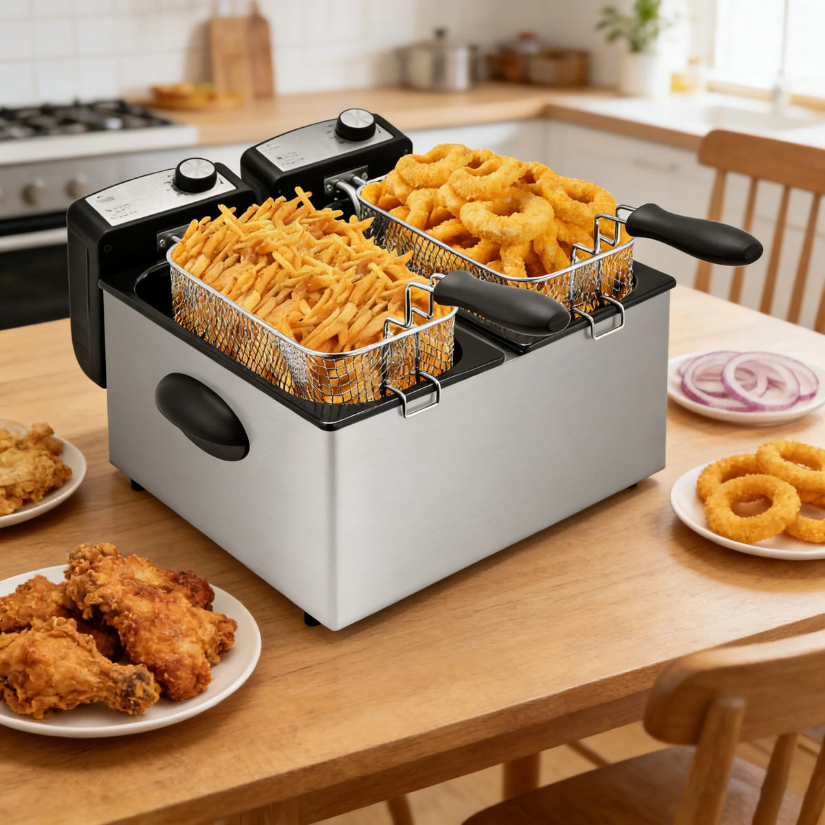 Suslas 1.5L-6L Electric Deep Fryer Stainless Steel Countertop Fryer with View Window, Adjustable Temp & Removable Basket