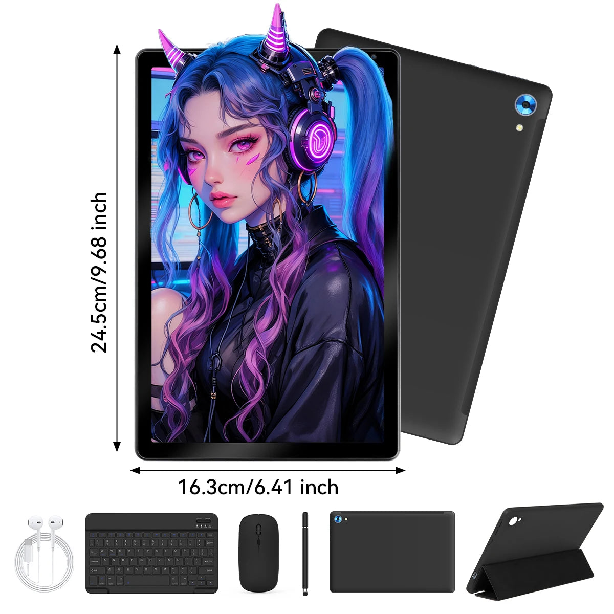 AEEZO Android 15 10.1 Inch Tablet Octa Core 24GB+128GB/1TB Expand WIFI6+BT5.0 HD IPS Screen with Stylus Keyboard Mouse Headphone