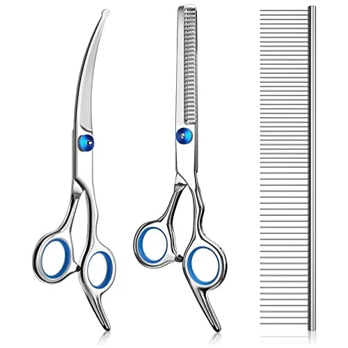 Pet Grooming Scissors 7Inch 9cr Stainless Steel Pet Dog Safty Scissors Cat Dog Hair Grooming Scissors Kit