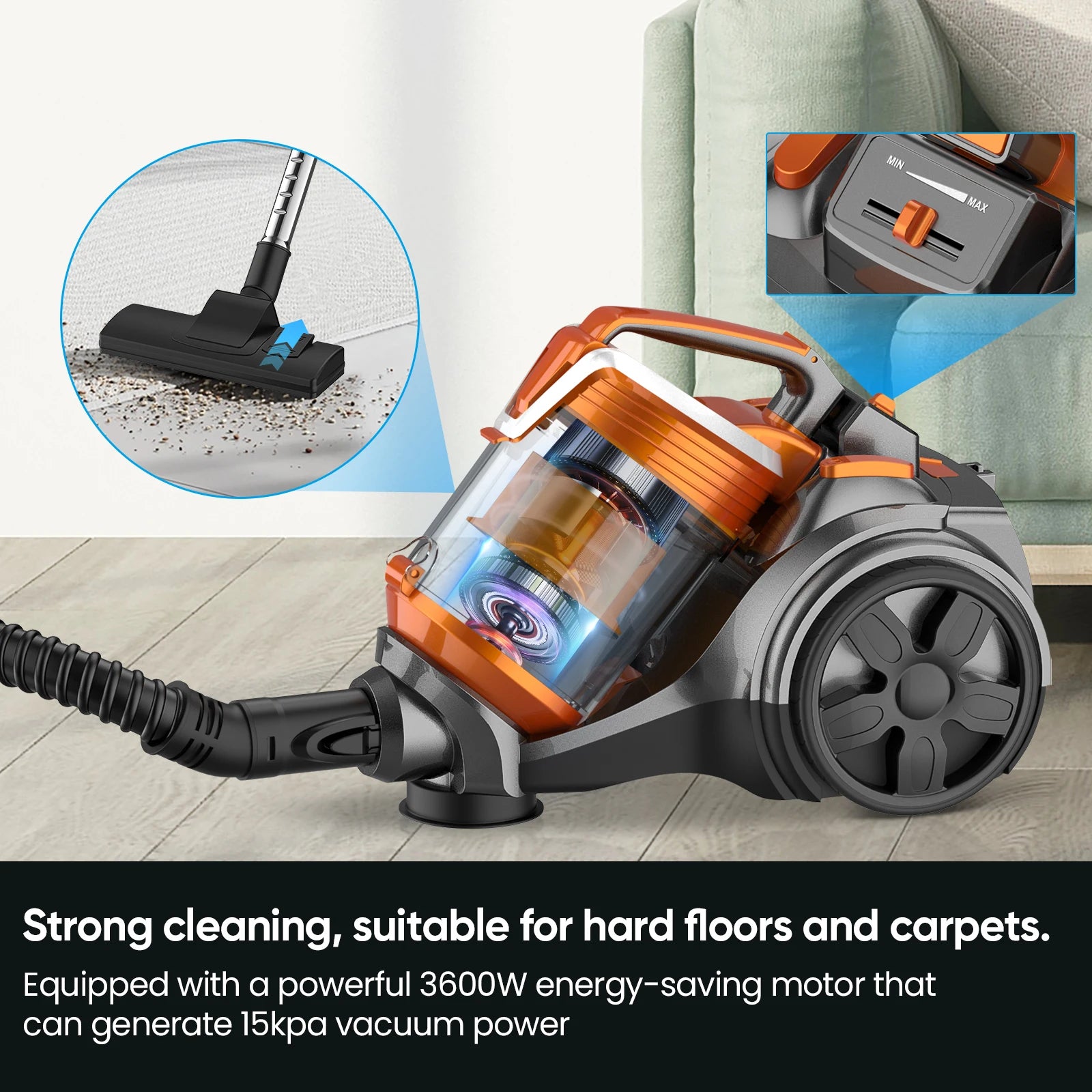 OWJHE 3600W 15000PA A Vacuum Cleaner Vacuum multi-cyclonic Filtration cored High Power Vacuum Hard Floors Carpets FET Hair