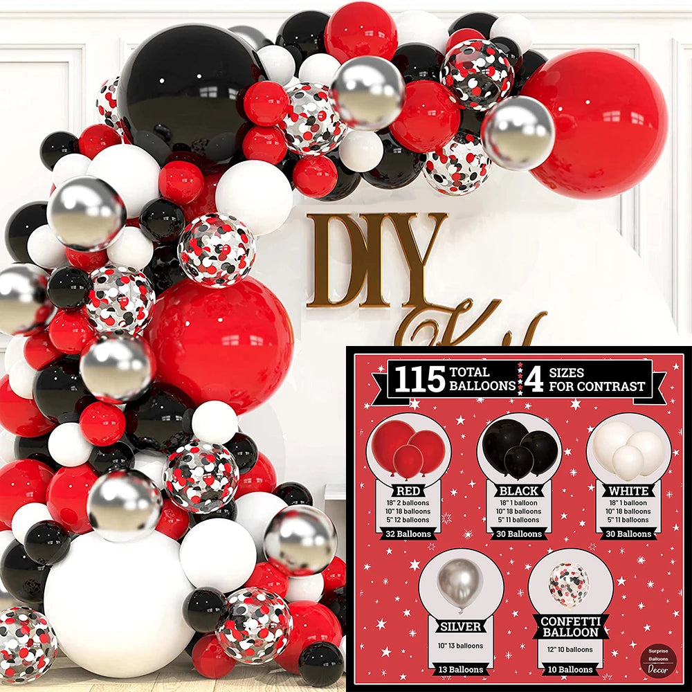 1 Set Red Black Balloons Garland Arch Kit Baby Shower Birthday Decorations Red White Black Silver Balloon Graduation Party Decor