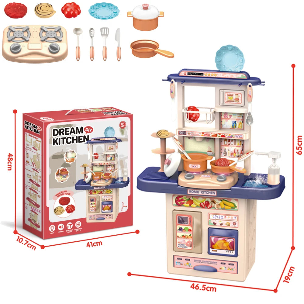 New Arrival DIY Kitchen Play Set Pretend Play Preschool Cooking Toys with Light Sound Plastic Spray Juguetes Unisex