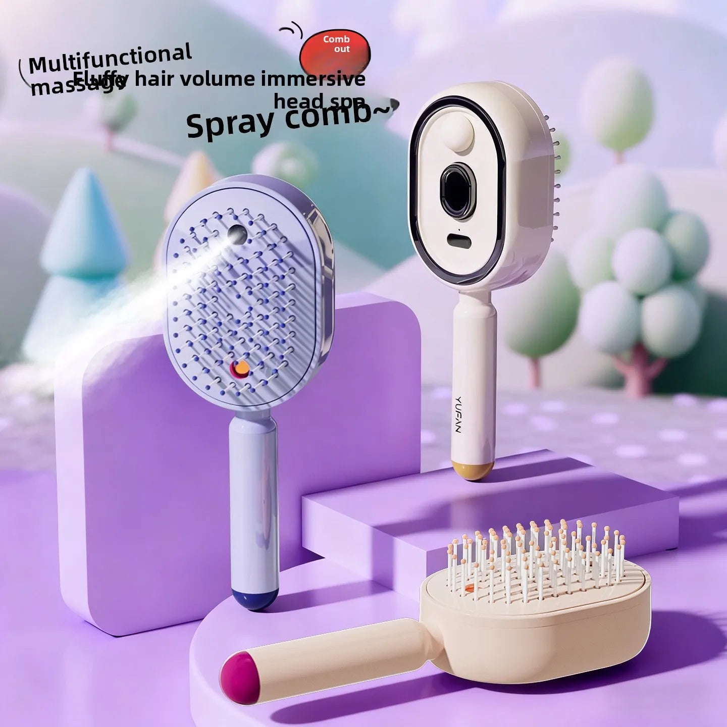 Electric Spray Airbag Cushion Massage Comb Essential Oil Atomization Self-Cleaning Smoothing Anti-Static Features