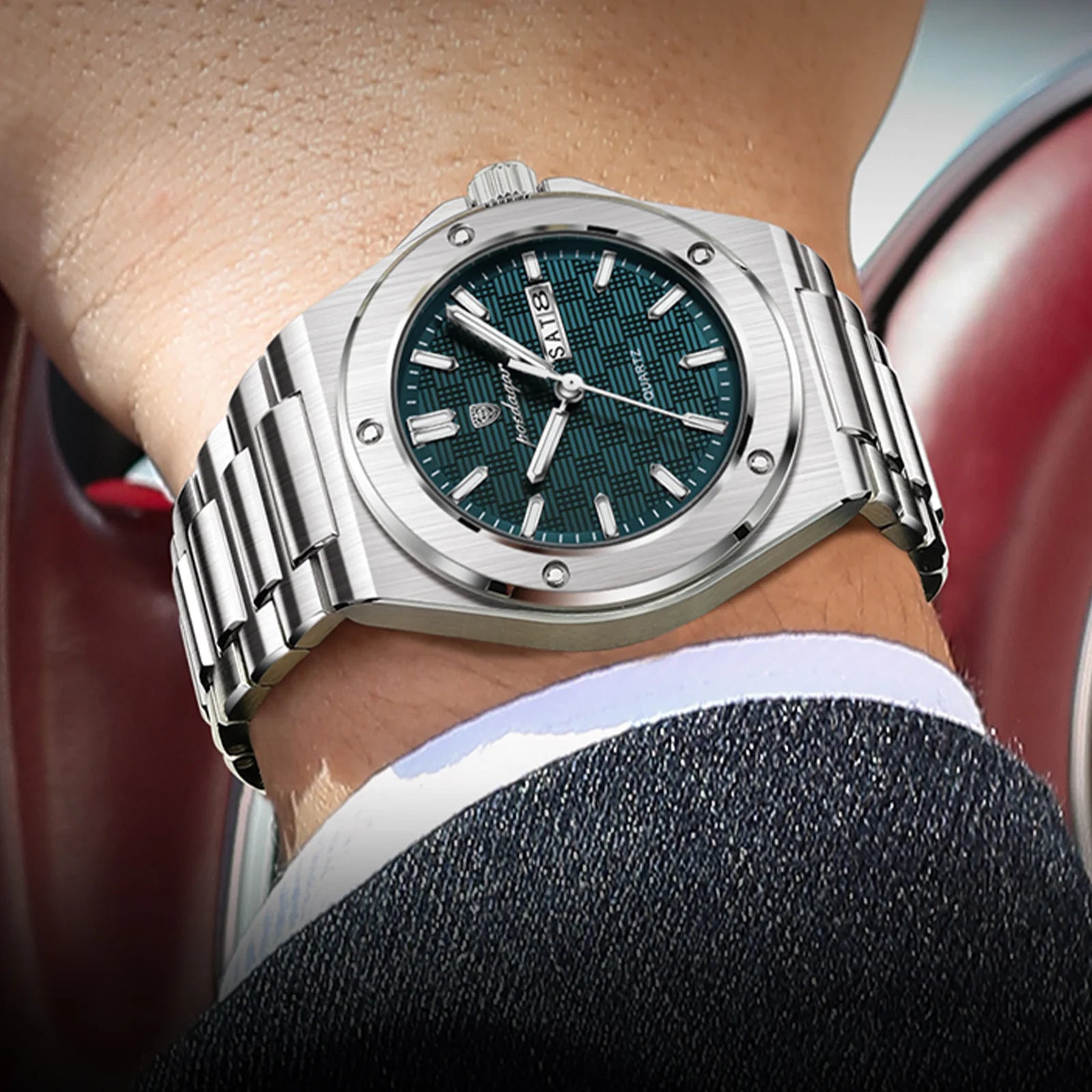 Poedagar 696 Hot Sale Men Stainless Steel Band Quartz Movement Watch Waterproof Fashion Business Luminous Calendar Wristwatch
