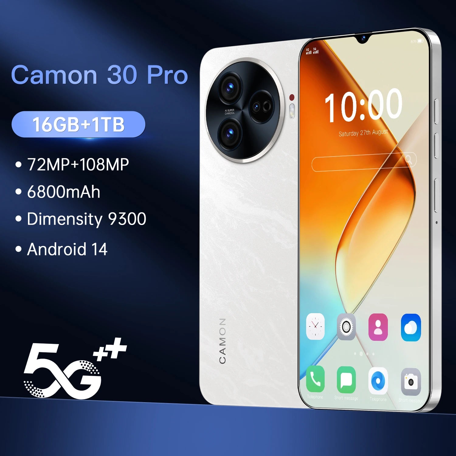 Latest Style Camon 30 Pro 16GB +1TB Storage Android 14 System 6.8-inch Face Recognition 5G Smart Mobile Phone