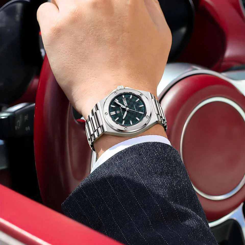 Poedagar 696 Hot Sale Men Stainless Steel Band Quartz Movement Watch Waterproof Fashion Business Luminous Calendar Wristwatch
