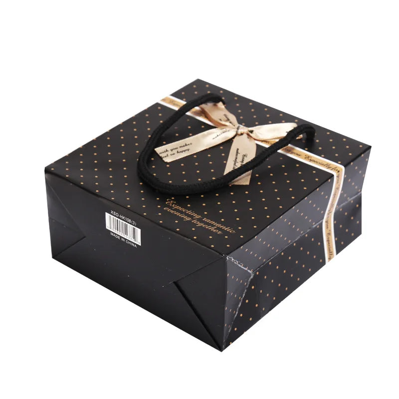 Black Portable Gift Bag with Handles For Books Paper Gift Bow Packing Box Birthday Party Wedding New Year Present Box