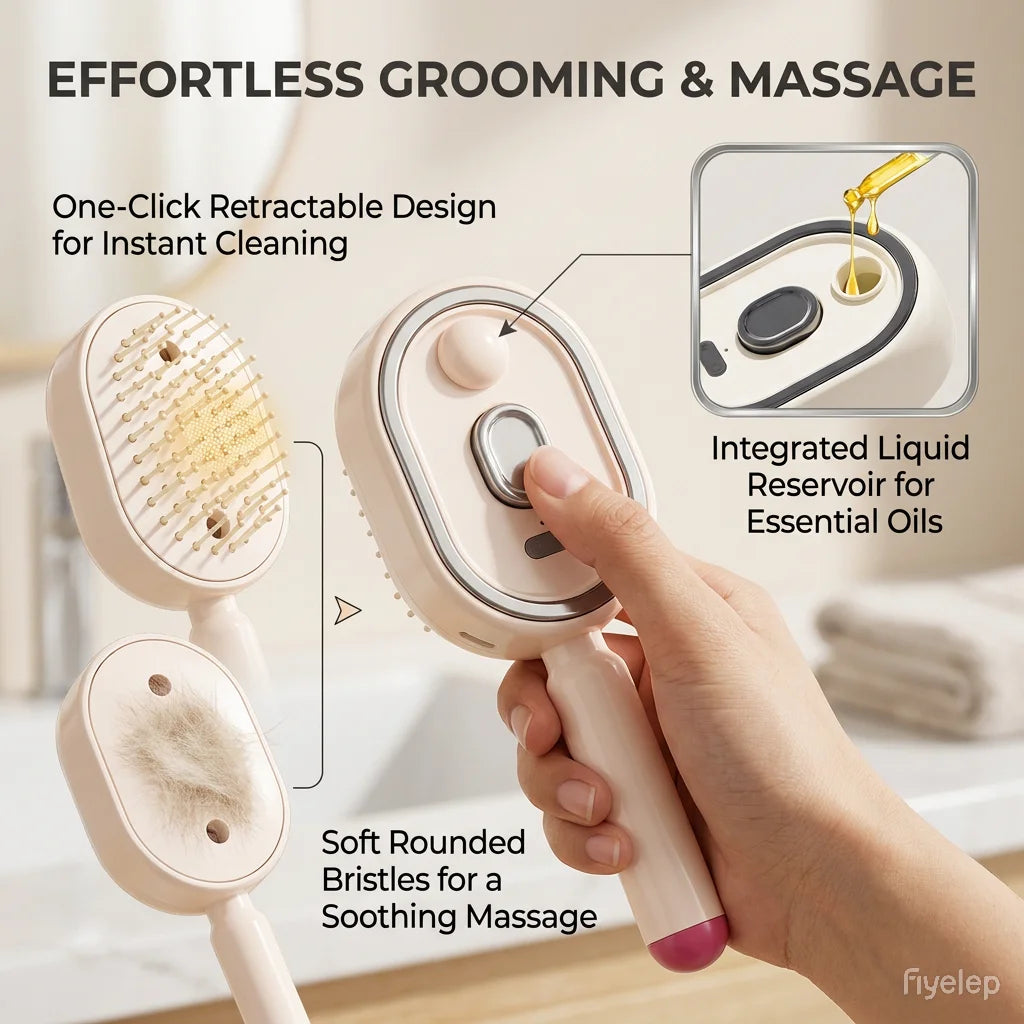 Anti Static Multifunctional Mist Brush Detangling Lightweight Steam Brush Ultrasonic Atomization Mini Self-Cleaning Hair Brush