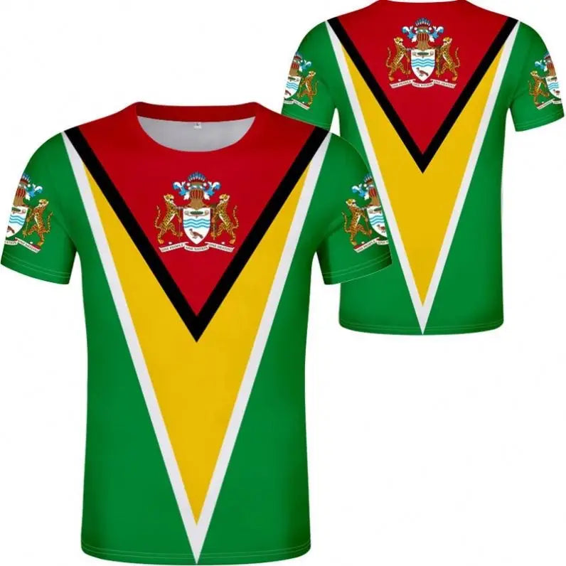 Cheap Wholesale GUYANA Flag T-shirt Printing Your Brand Fashion Casual Custom Graphic Tees T Shirts Men Summer Sports Soft Tops