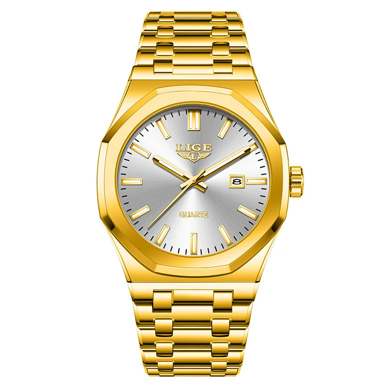 LIGE LG89181 Watch Factory Wholesale Gold Luxury Stainless Steel Sport Luminous Calendar Wrist Watch for Men Gift Box Relogio