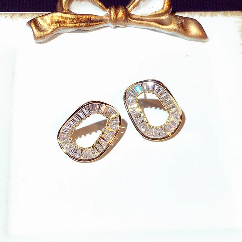 Korean Luxury Super Shining Cubic Zircon Square Earring for Women Bling Bling AAA Zirconia Elegant Female Stud Earrings Pendant