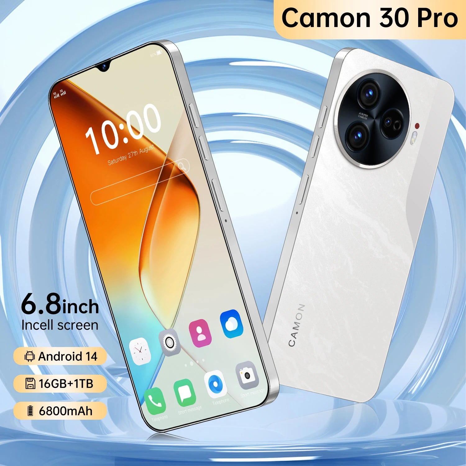 Latest Style Camon 30 Pro 16GB +1TB Storage Android 14 System 6.8-inch Face Recognition 5G Smart Mobile Phone