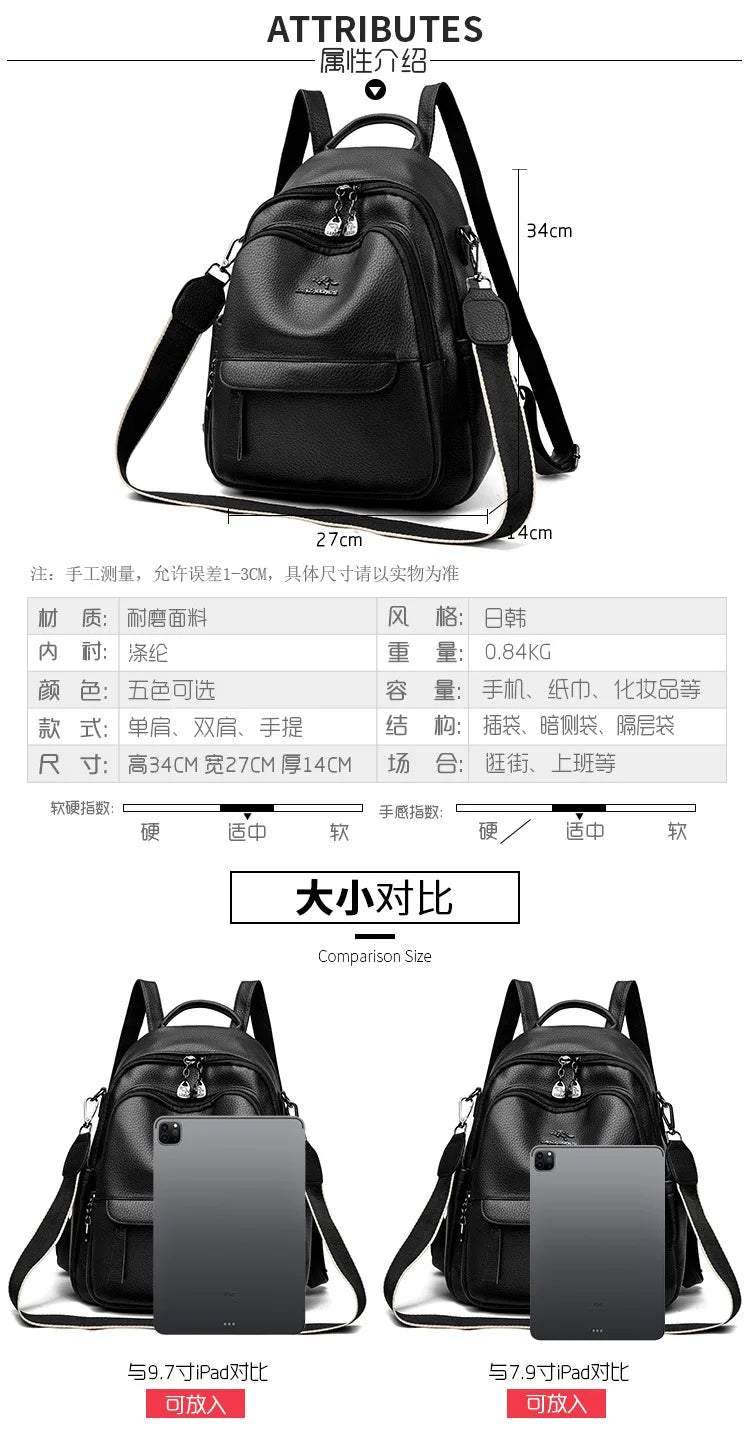 New Arrival Fashion Women Backpack Casual PU Leather Shoulder Bag Waterproof Large Capacity Handbag for Leisure Travel