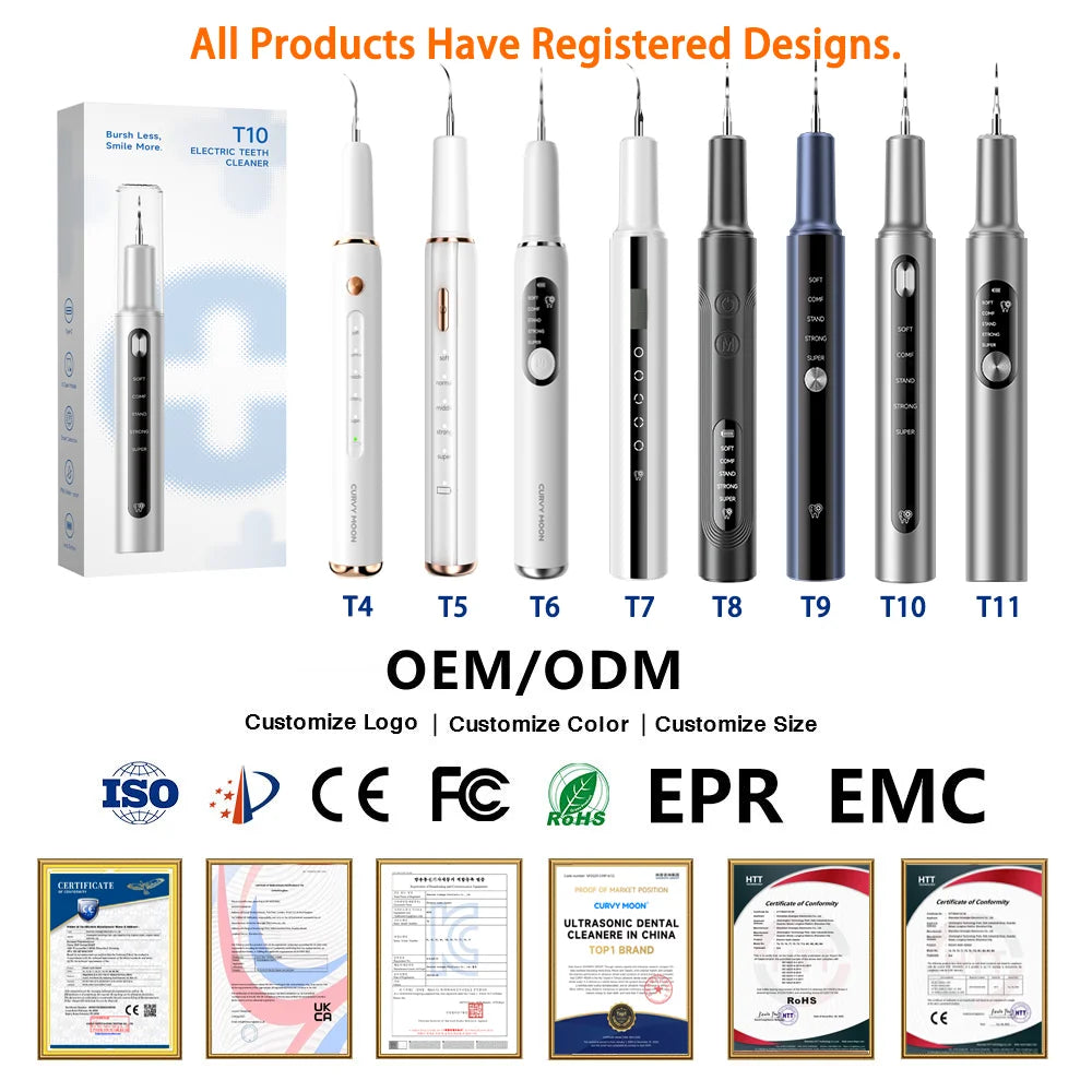CURVY MOON Portable Household Ultrasonic Dental Calculus Instrument Set IPX6 Waterproof Stain Tartar Cleaner Teeth Whitening