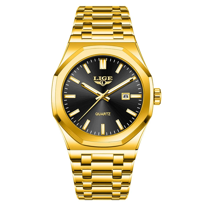 LIGE LG89181 Watch Factory Wholesale Gold Luxury Stainless Steel Sport Luminous Calendar Wrist Watch for Men Gift Box Relogio