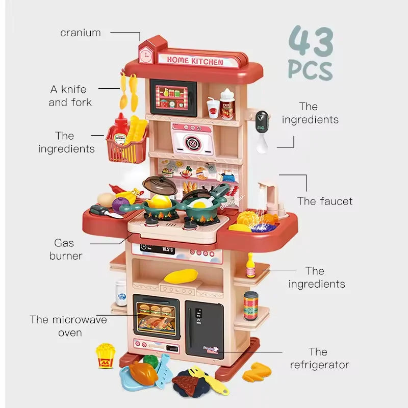 Ys Realistic Kids Play Kitchen Set With Sound Light Spray Feature Pretend Cooking Stove Sink Oven Plastic Toy