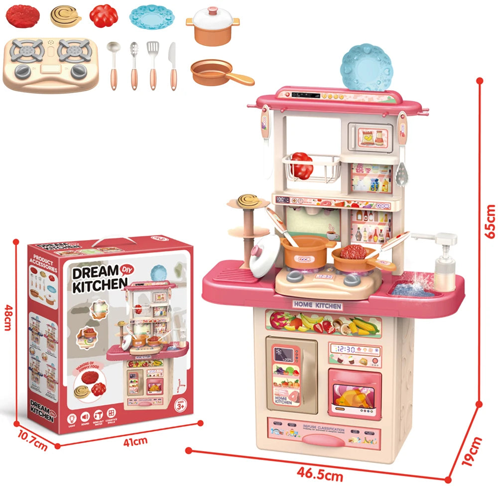 New Arrival DIY Kitchen Play Set Pretend Play Preschool Cooking Toys with Light Sound Plastic Spray Juguetes Unisex