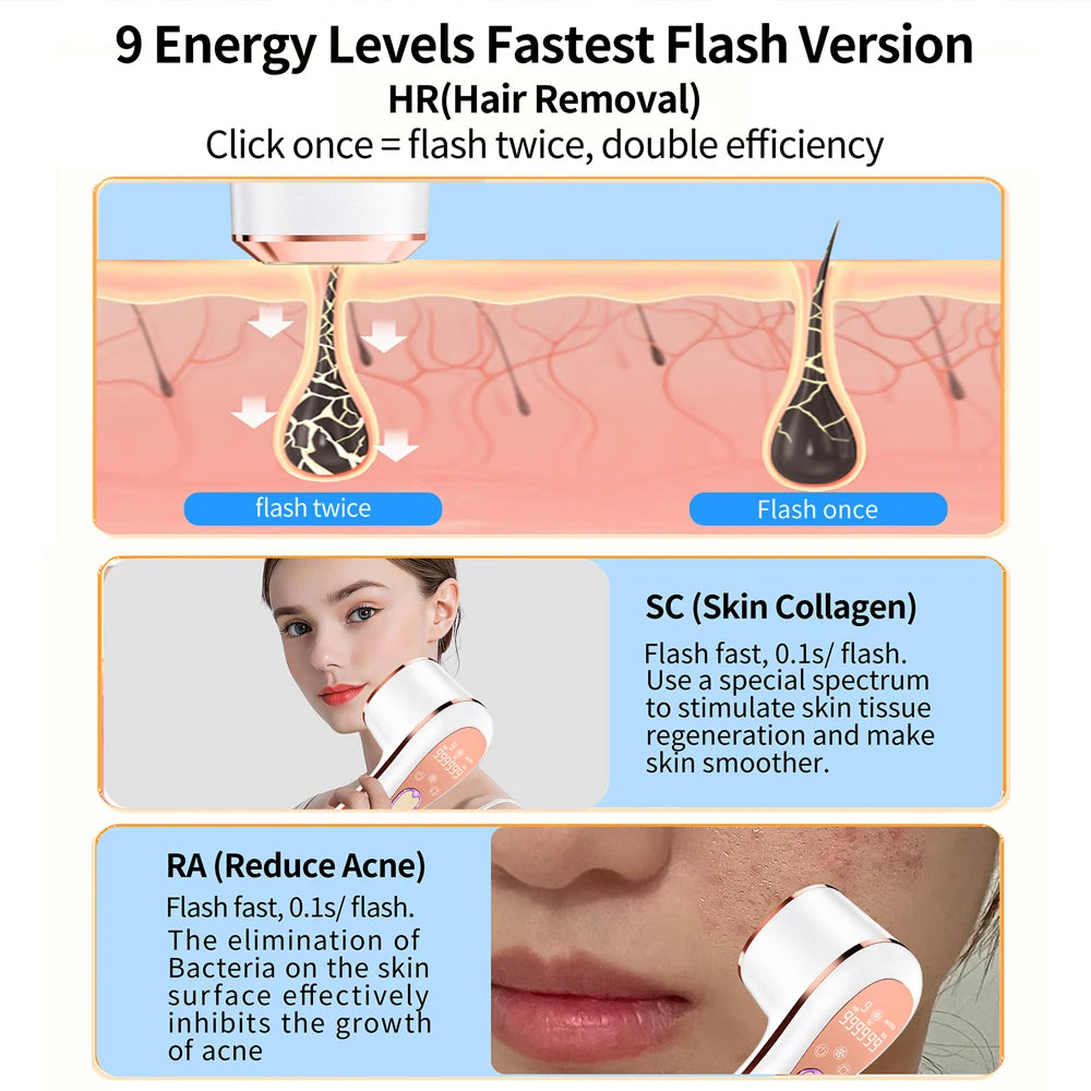 High Quality Ice Coo Sapphire Handset Portable Permanent Painless Epilator Home Use for Face and Body IPL Laser Hair Removal