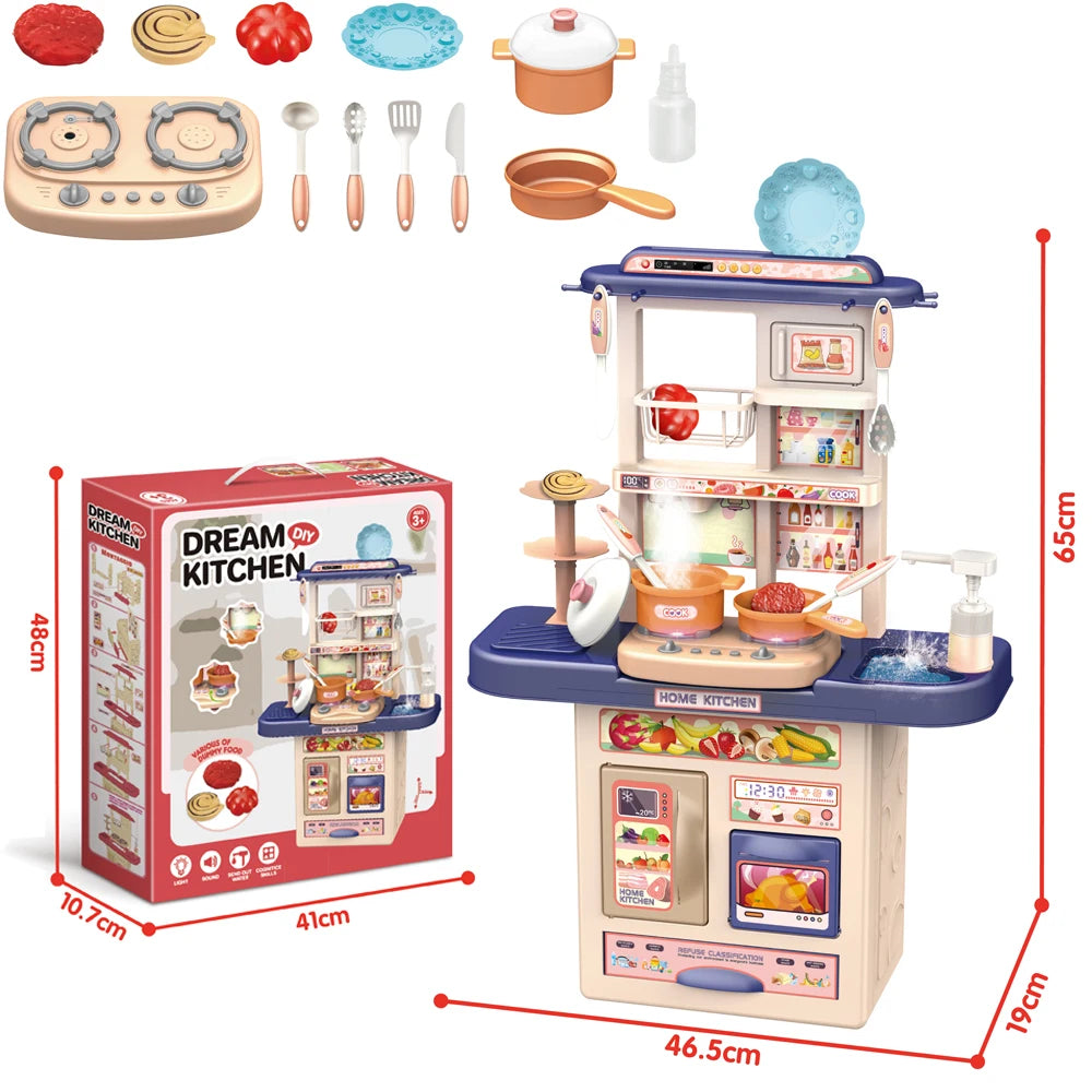New Arrival DIY Kitchen Play Set Pretend Play Preschool Cooking Toys with Light Sound Plastic Spray Juguetes Unisex