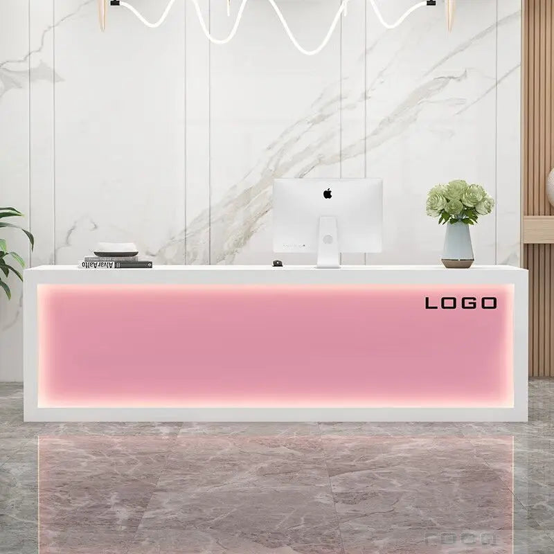 Customizable Luxury Modern White Wooden Front Desk Reception Counter Company Office Size