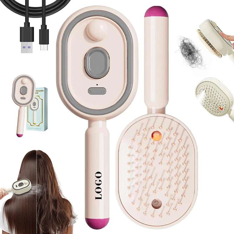 Anti Static Multifunctional Mist Brush Detangling Lightweight Steam Brush Ultrasonic Atomization Mini Self-Cleaning Hair Brush