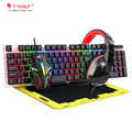T-WOLF 4IN1 TF240 Rgb Backlight Keyboard Arabic Backlit Wired Gaming Mouse Combo Gamer Earphone Mouse Pad for Pc Gaming Office