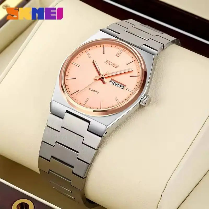 SKMEI 9288 Hot Sale Quartz Watch Men Stainless Steel Strap Minimalist Business Watch Complete Calendar Casual Wristwatch